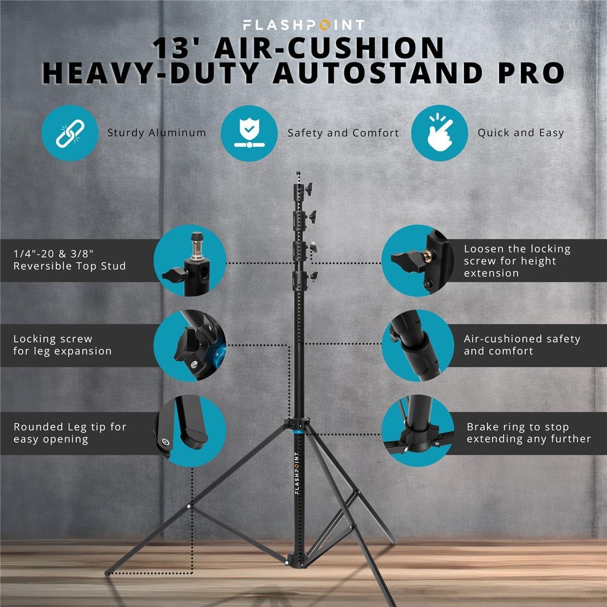 Flashpoint Pro Heavy-Duty Air-Cushioned Auto Light Stand (13')