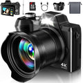 4K Digital Camera for Photography Travel, 56MP Autofocus Vlogging Camera for YouTube, 16X Zoom with 3" 180Â°Flip Screen & Lens Hood, 32GB Card, Gift Ideas for Teens & Beginners