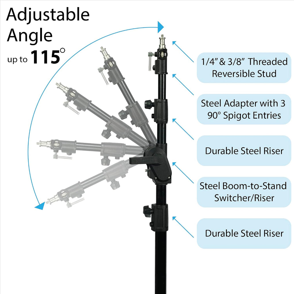 BRITEK [Set of 2] 11.3ft/3.44m Heavy Duty Boom Light Stand w/Steel Caster Rubber Wheels â 11.3â (Black), â Boom to Stand Pivot Riser w/Counterweight Bag for Studio Outdoor Photography Portrait Video