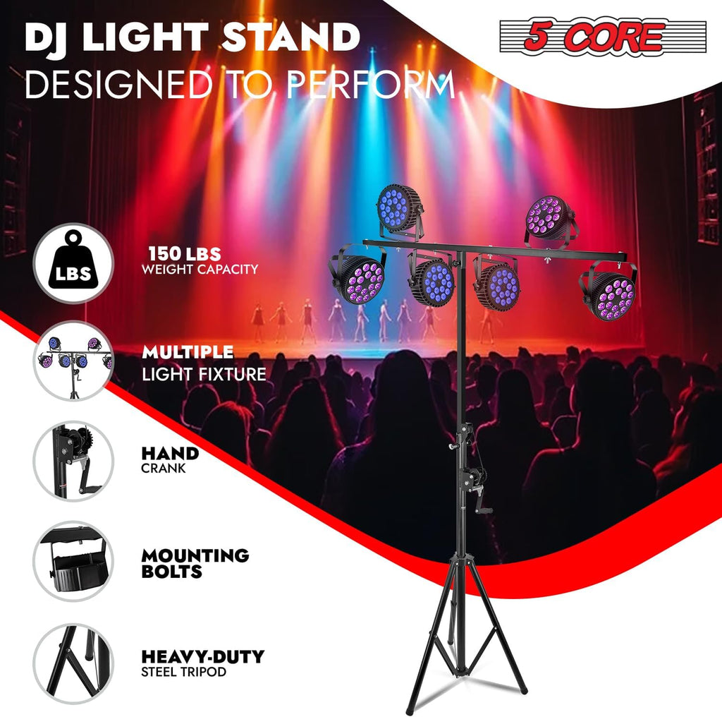 Heavy Duty Adjustable DJ Light Stand with Hand Crank & Tripod Mount by 5 Core