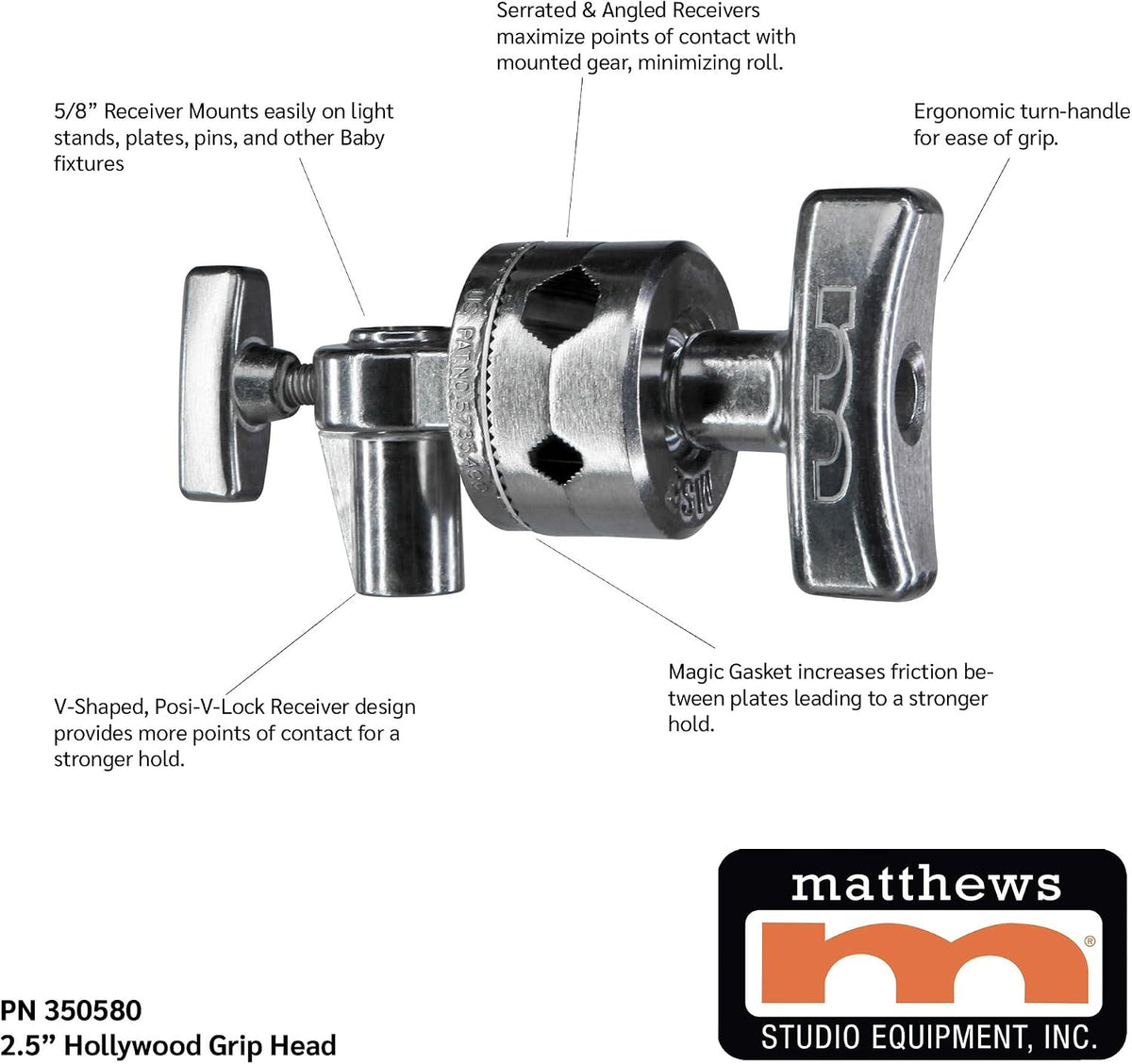 Matthews 20â C+ Stand with Turtle Base, Grip Head & Arm â Professional Studio Grade Heavy-Duty Steel Light Stand with Detachable Base, 22 lb Load Capacity, Orange Feet, 57.5â Max Height (Chrome)