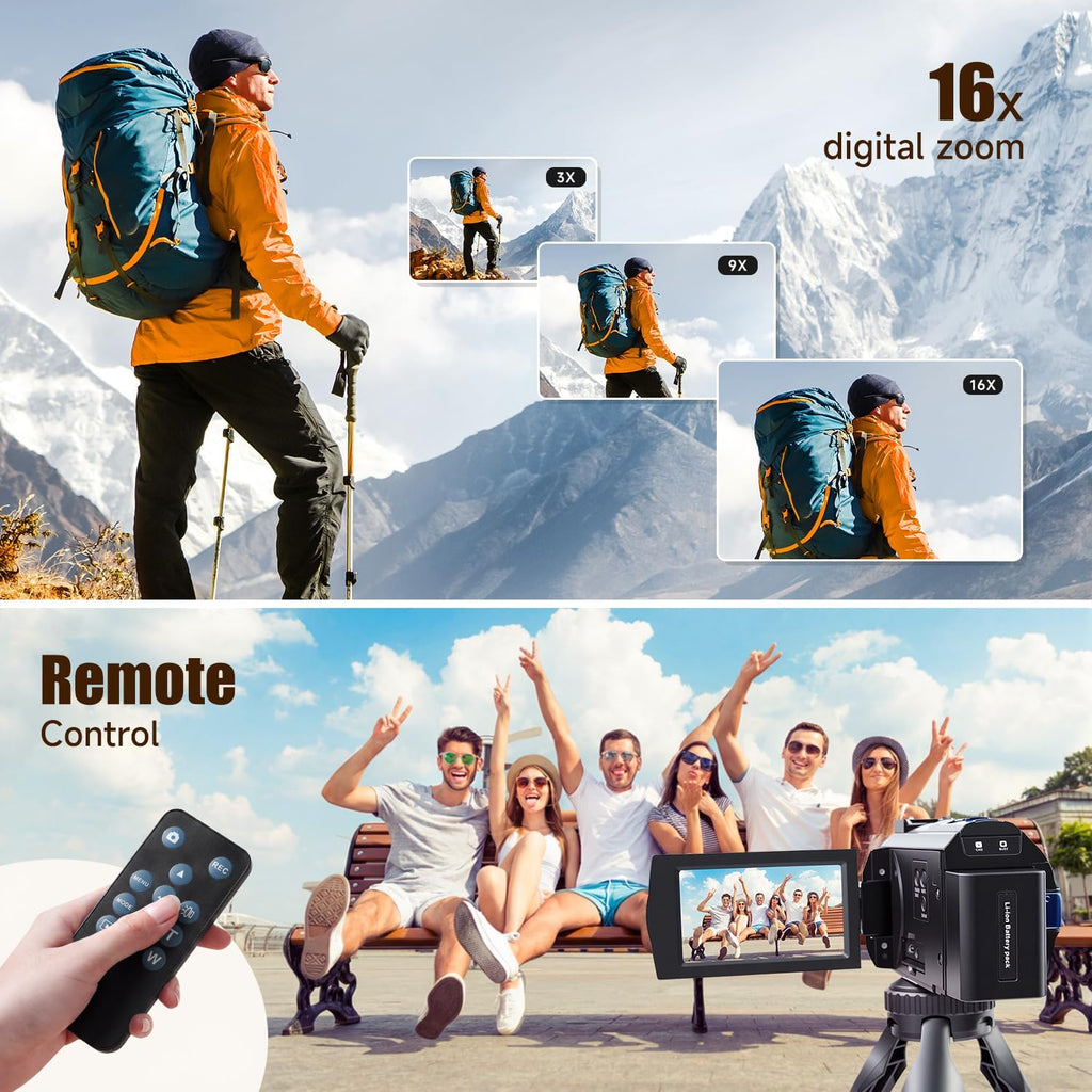 5K Video Camera Camcorder, 64MP UHD Vlogging Camera for YouTube with 16X Zoom, IR Night Vision, 3.0" Touch Screen, Stabilizer, Mic, 2 Batteries+32GB Card, Gift for Dad