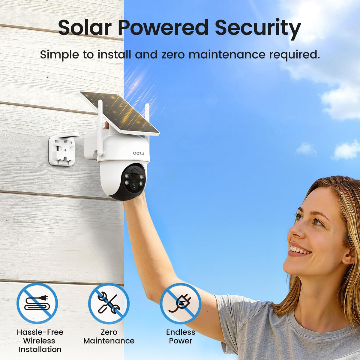 aosu D1 Classic 4-Cam Kit, Security Cameras Wireless Outdoor, Solar Powered