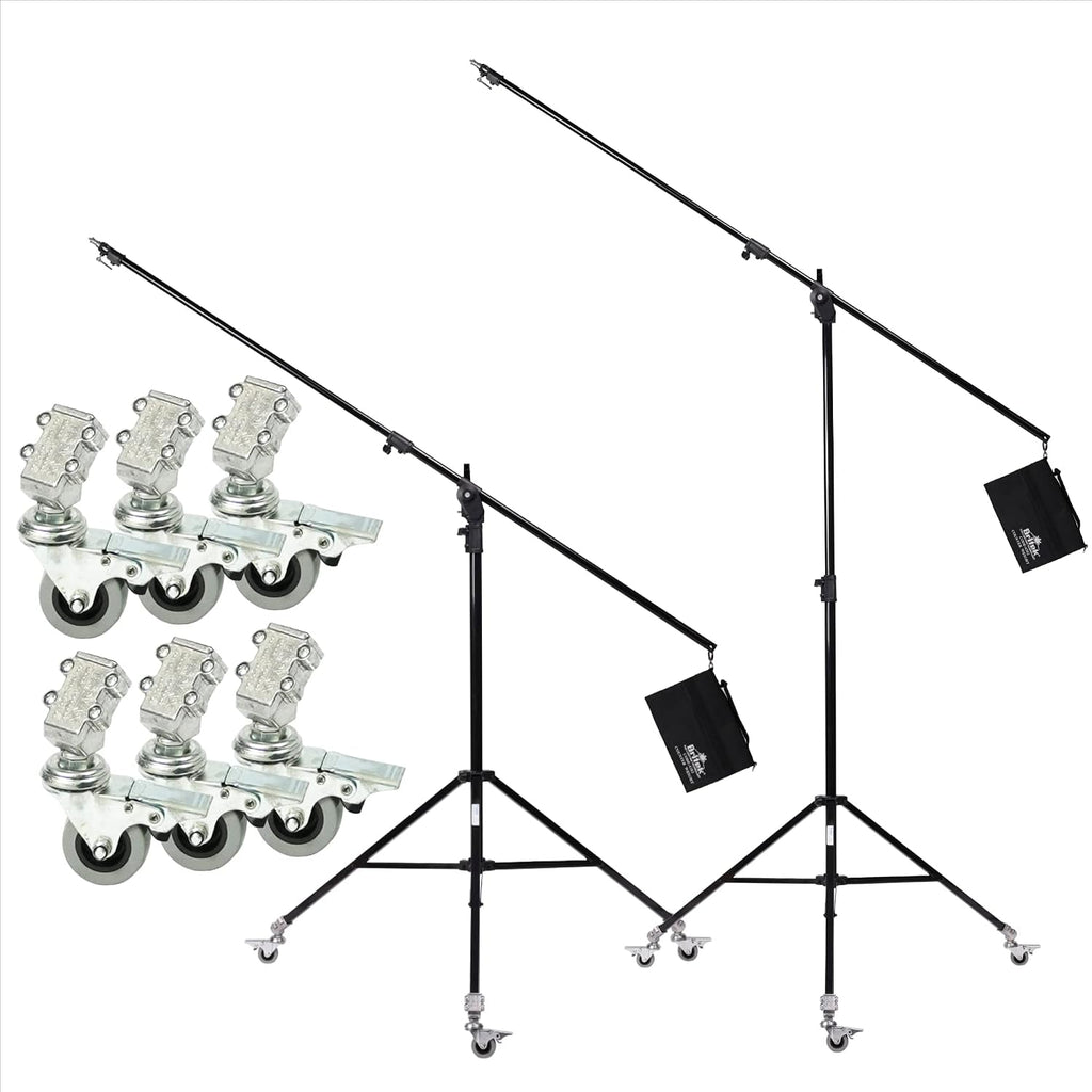 BRITEK [Set of 2] 11.3ft/3.44m Heavy Duty Boom Light Stand w/Steel Caster Rubber Wheels â 11.3â (Black), â Boom to Stand Pivot Riser w/Counterweight Bag for Studio Outdoor Photography Portrait Video