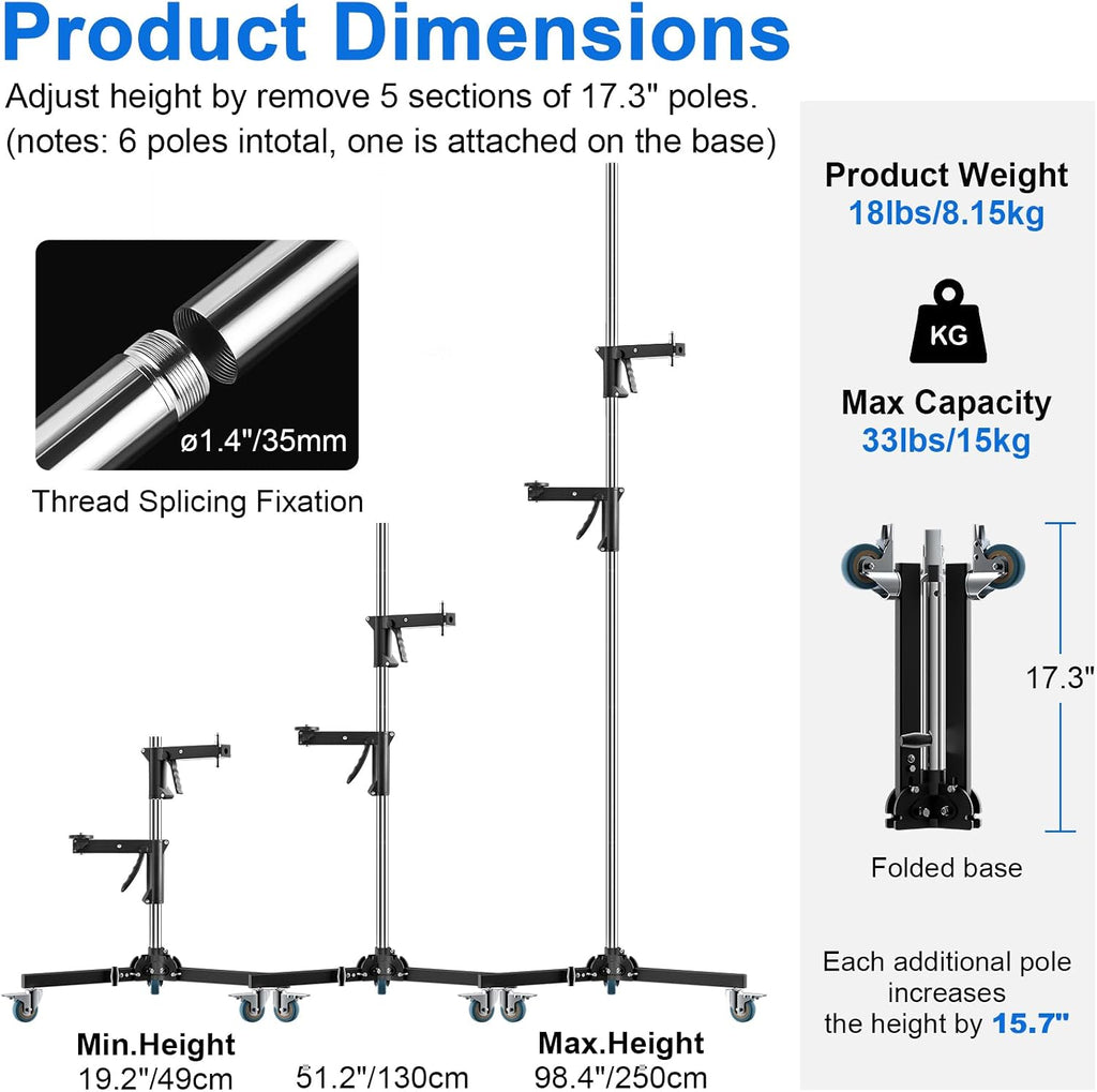 Selens 98.4â/250cm Heavy Duty Light Stand, Max Load 33lbs/15kg