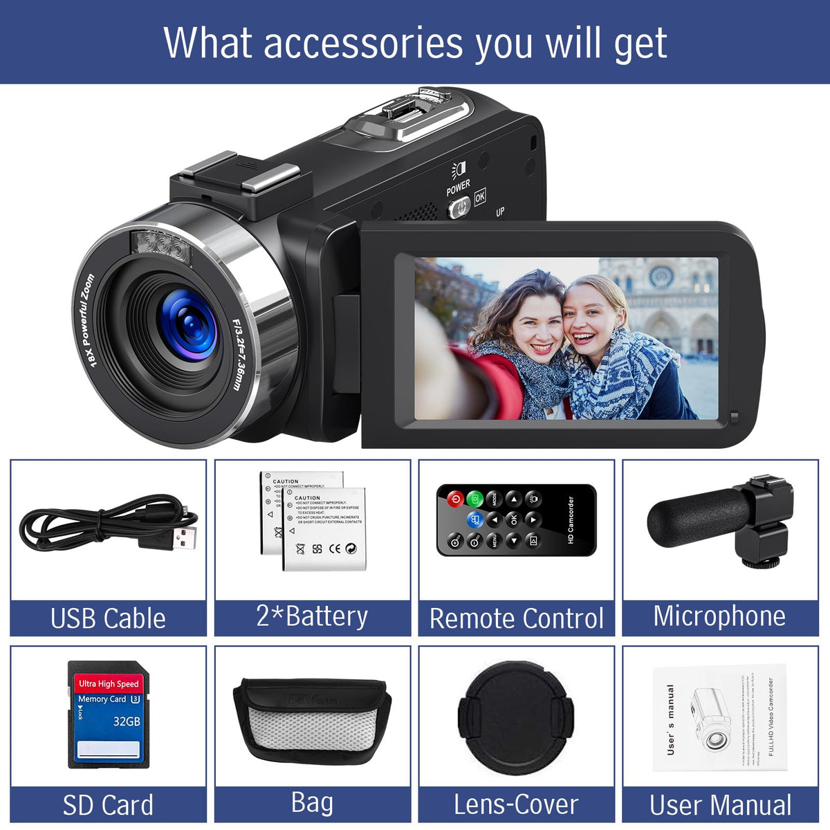 4K HD 80MP Camcorder Video Camera Vlogging Camera for YouTube