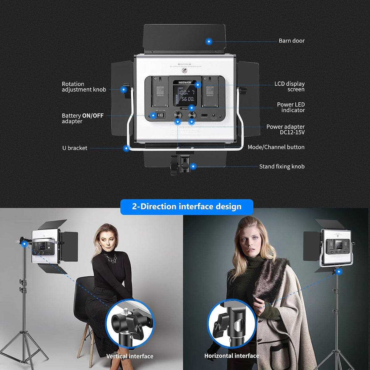 NEEWER 660 PRO RGB LED Video Light with App Control/Barn Door/U Bracket