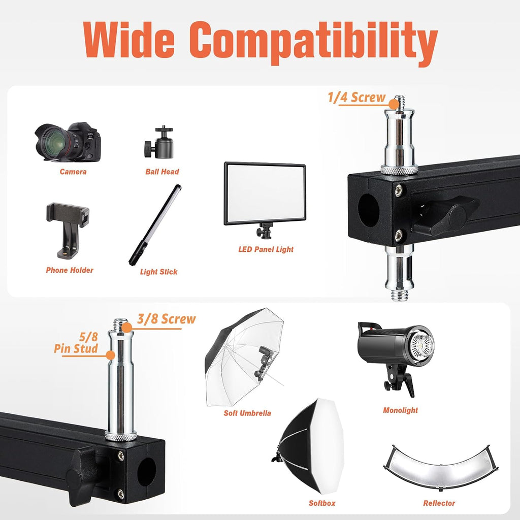 Heavy Duty Light Stand with Casters, Wheeled Photography Pistol Grip Stand with 2 Grips, 8.5FT Adjustable Steel Light Stand with 1/4" 3/8â 5/8" Screw for Studio Camera, Monolight, Softbox, Umbrella