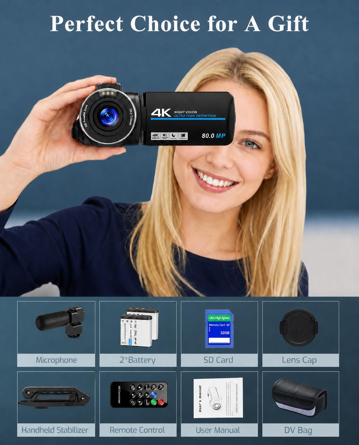 4K 80MP Camcorder Video Camera 18X Zoom Vlogging Camera for YouTube Webcam