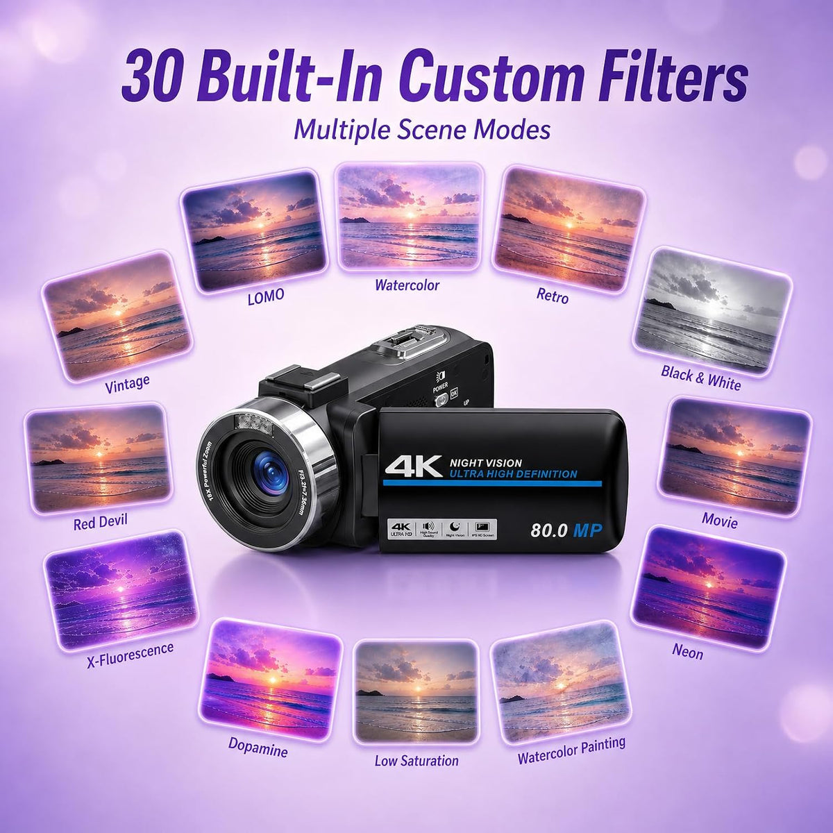 4K HD 80MP Camcorder Video Camera Vlogging Camera for YouTube