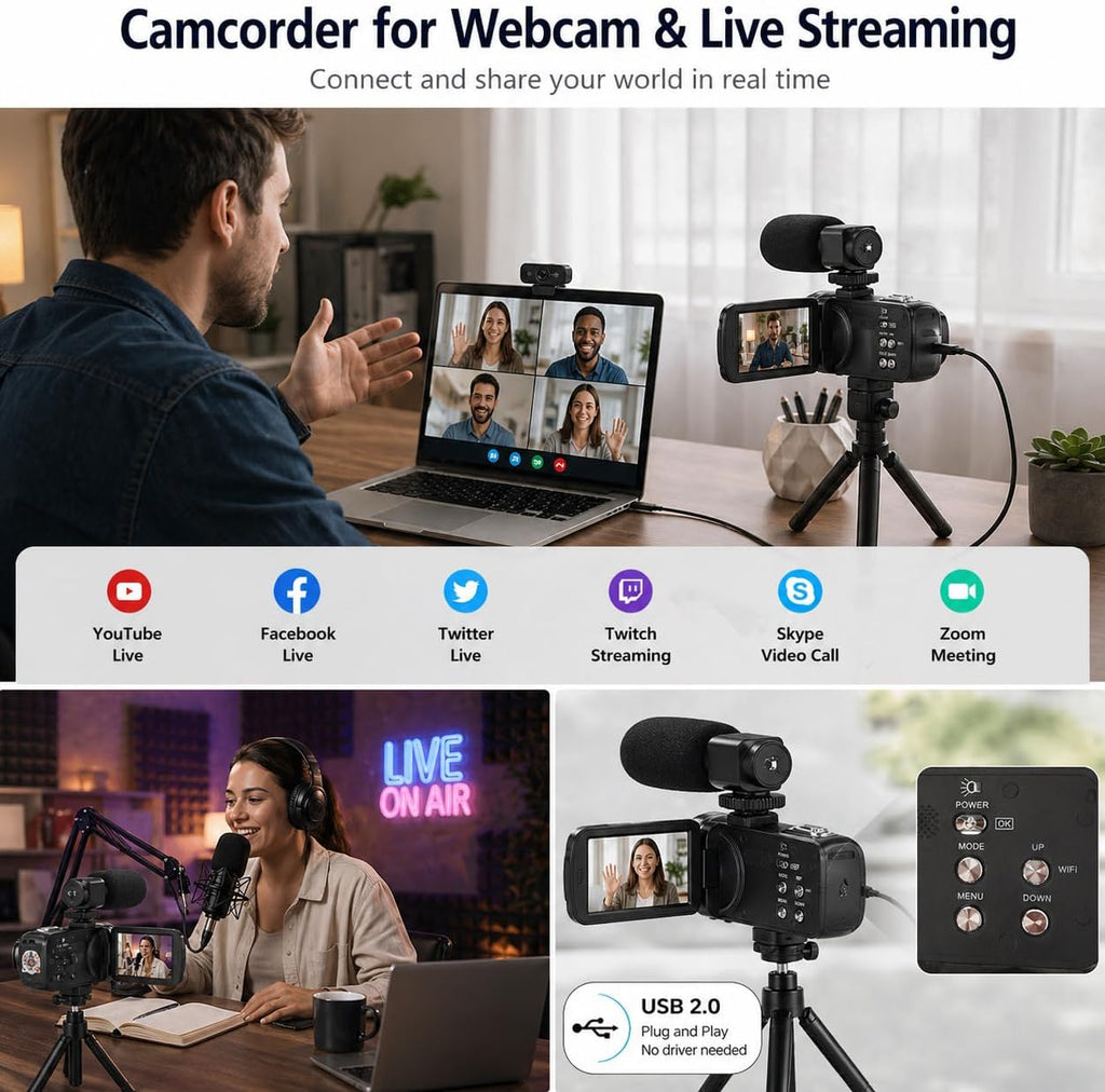 8K Video Camera, 48MP Vlogging Camcorder With IR Night Vision for Youtubers