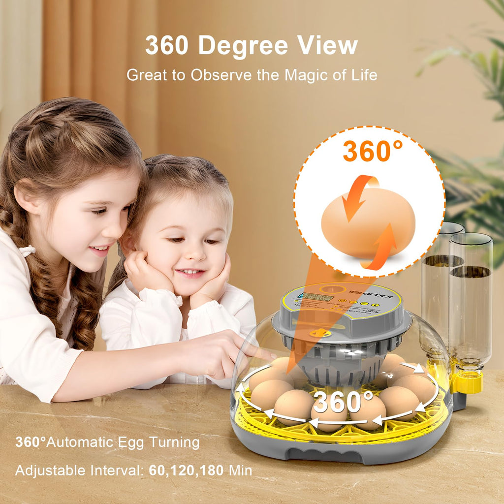 IBKINXX Incubator for Hatching Eggs-48 Egg Capacity, 2026 Newly Upraded Auto Egg Turner & Auto Precision Humidity Control System, 360Â° Clear Viewing for Chicken, Duck and Quail Eggs (Yellow)