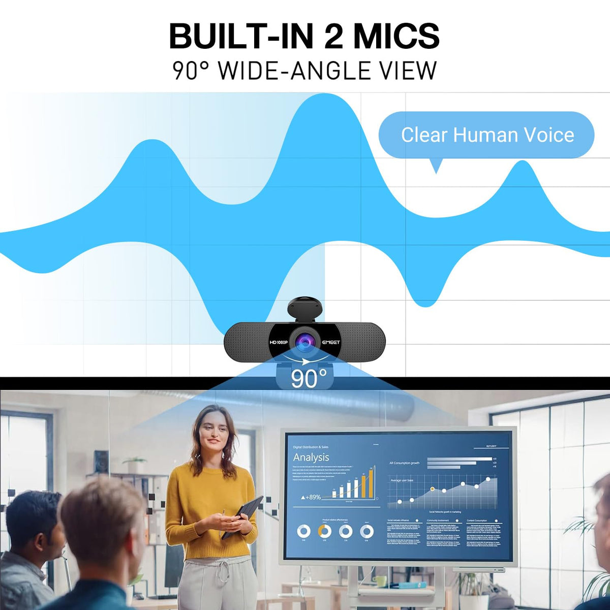 EMEET C960 Ultra 4K Webcam for Mac & PC, 1/1.5" Large Sensor, Metal Body