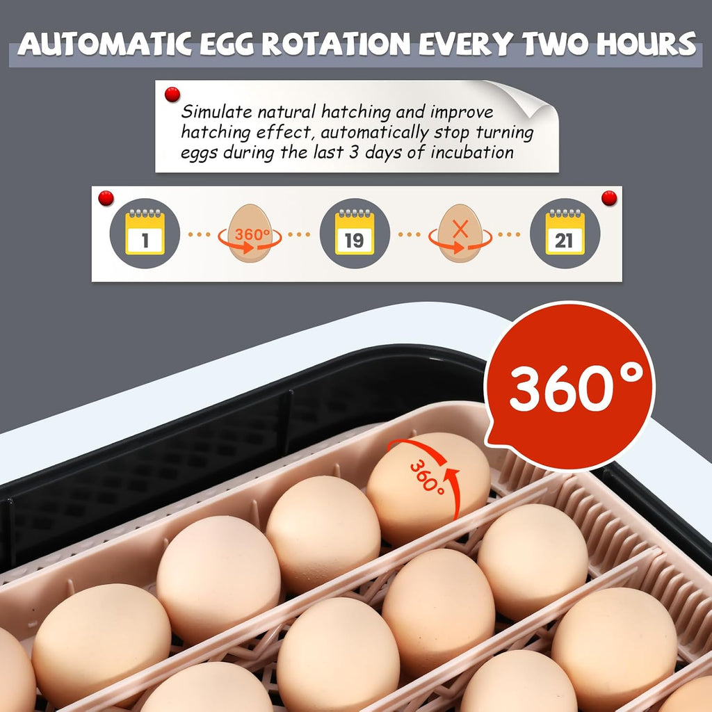Sailnovo Incubators for Hatching Eggs 70 Egg Incubator with Auto Egg Turning and Auto Humidification, Temperature Control, Incubator for Chicken Duck Quail Eggs, Perfect for Lab School Farm, Grey