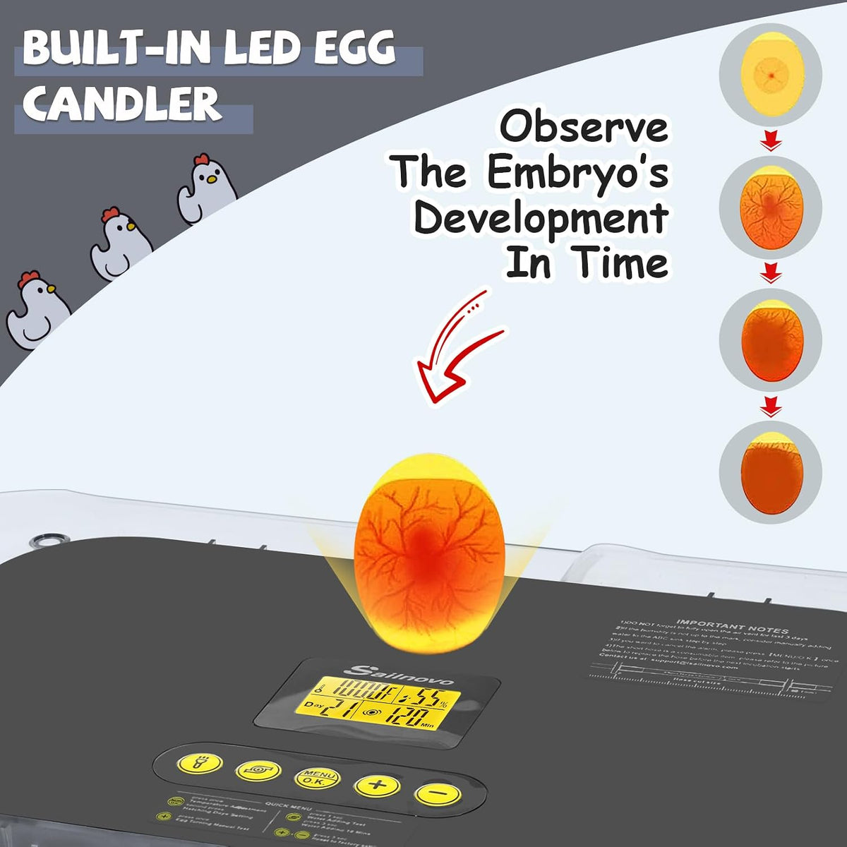 Sailnovo 70 Egg Incubators, Auto Humidification & Temperature Control