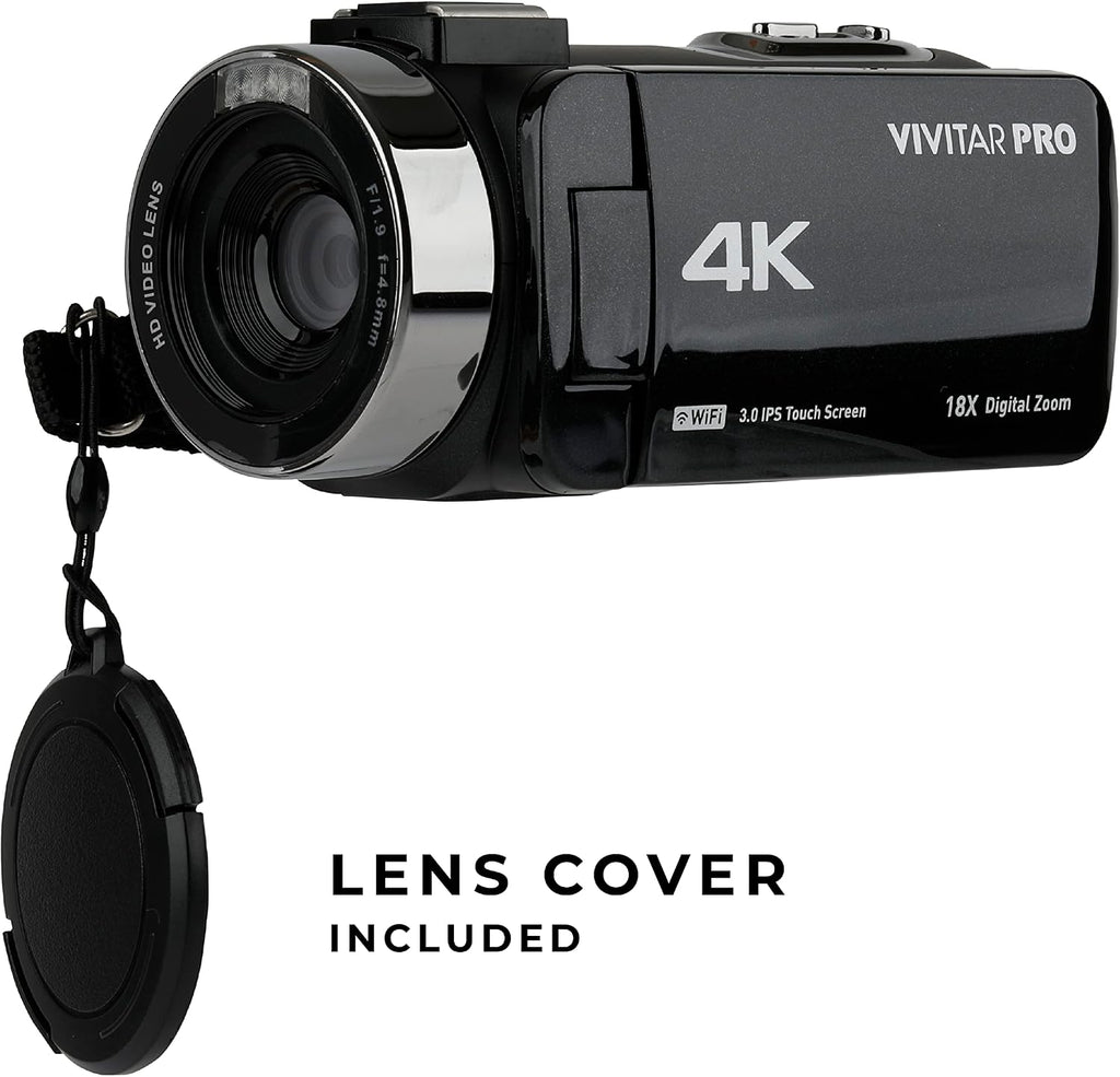 Vivitar 4K Video Camera, Wi-Fi Ultra HD Camcorder with 18x Digital Zoom, 3â IPS Touchscreen Video Recorder with Night Vision, Vlogging Camera with 3.5mm Microphone Jack, Rechargeable, SD Card Slot
