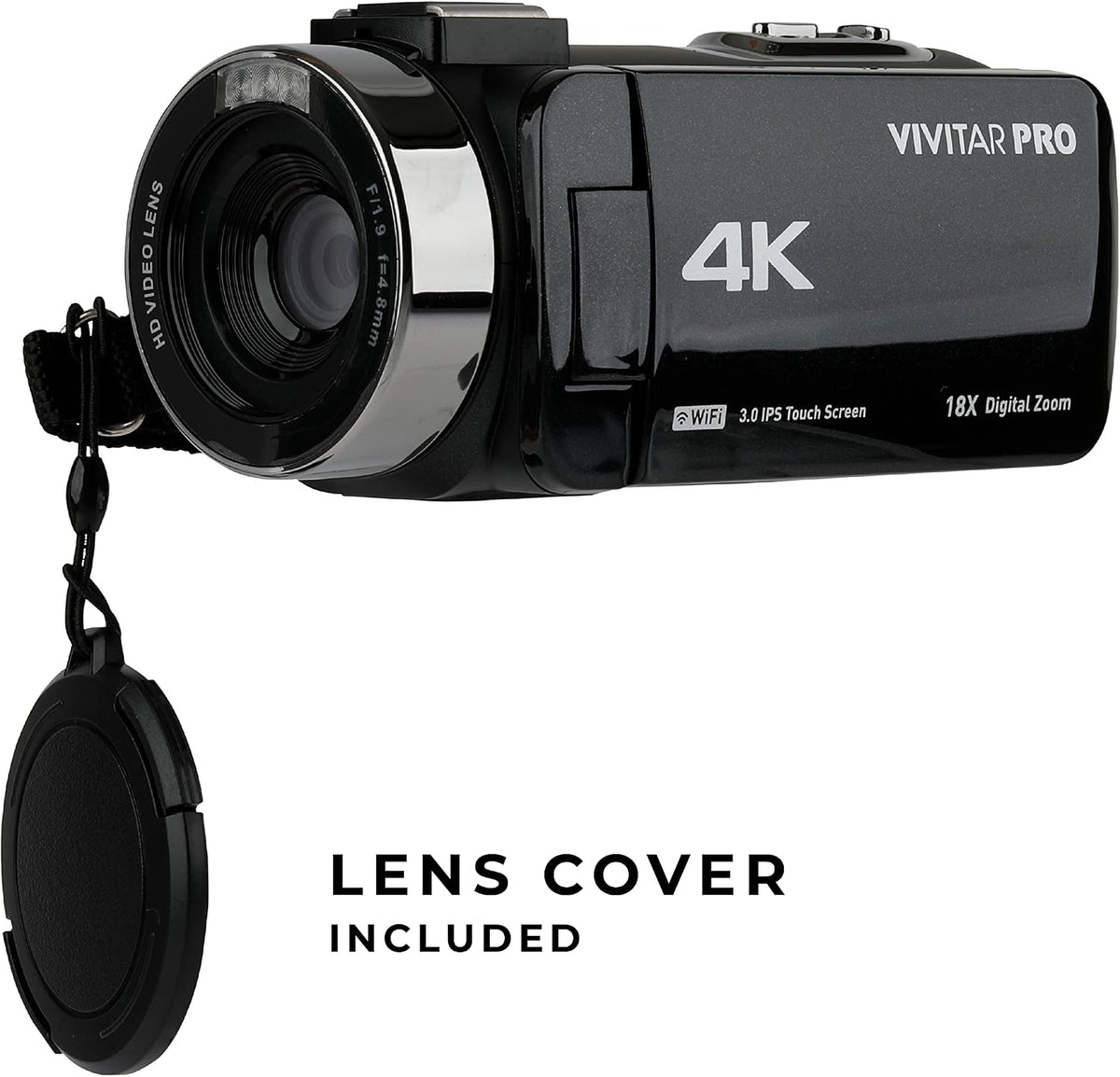 Vivitar 4K Video Camera, Wi-Fi Ultra HD Camcorder with 18x Digital Zoom, 3â IPS Touchscreen Video Recorder with Night Vision, Vlogging Camera with 3.5mm Microphone Jack, Rechargeable, SD Card Slot