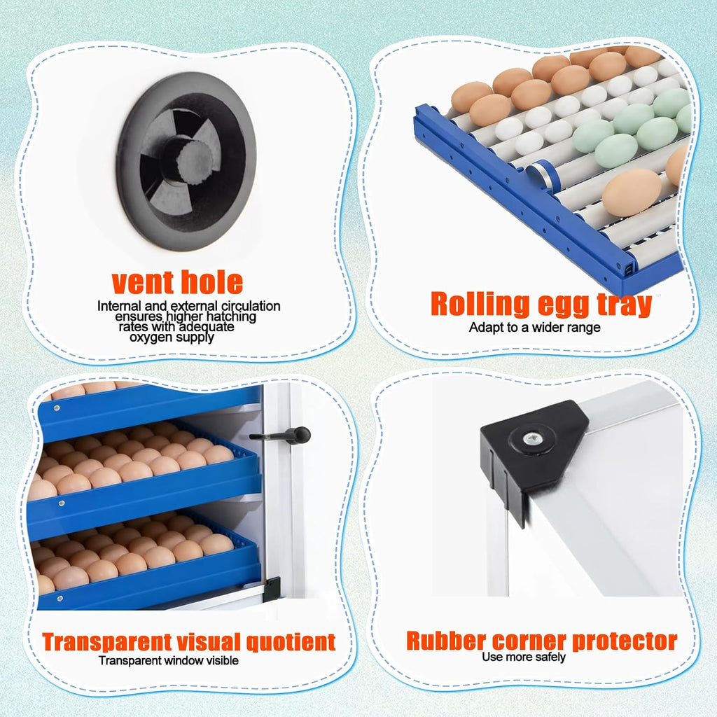 Vevitts 136 Eggs Automatic Egg Incubator with Auto Turner, Digital Temperature Humidity Control & Water Refill, Incubators for Hatching Eggs for Chicken Duck Goose Pigeon Eggs