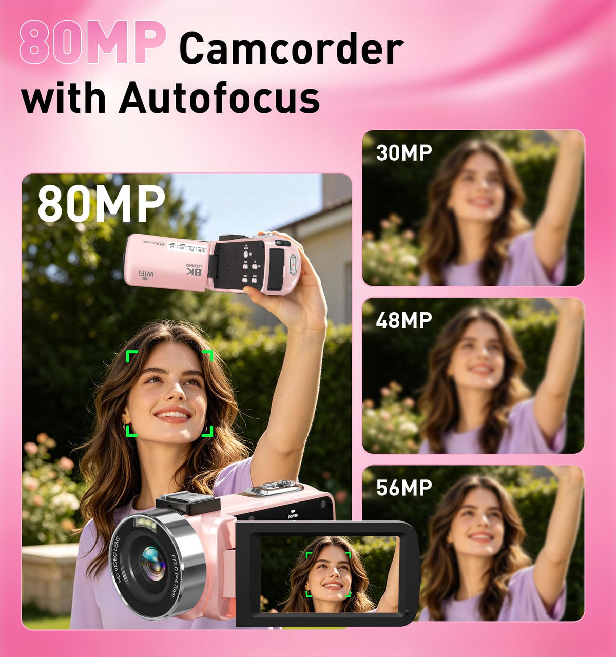 8K Video Camera Camcorder, 80MP AutoFocus WiFi Vlogging Camera for YouTube