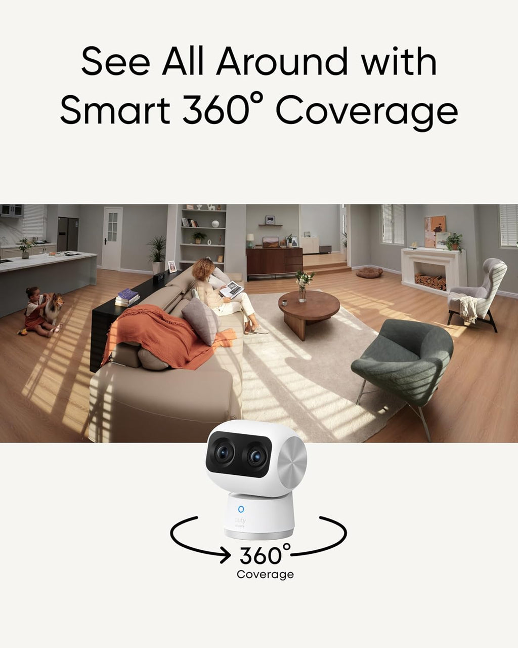 eufy Security 4K Indoor Cam S350, No Subscription, Dual Cameras, 8Ã Zoom