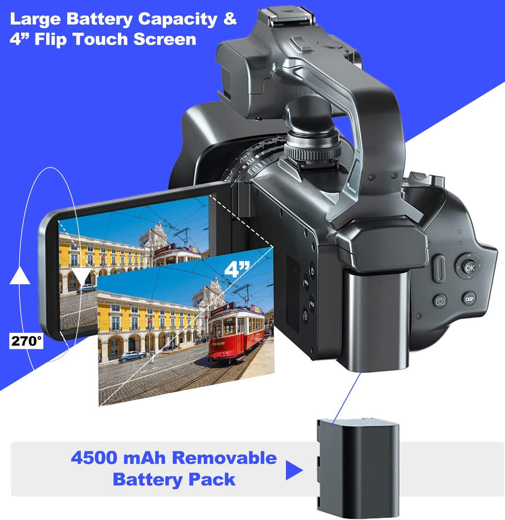 Acuvar 4K/6K Video Camera Camcorder â 64MP Vlogging Camera for YouTube, 60FPS, 18X Zoom â with Mic, LED Light, Tripod & 2Ã64GB Cards â WiFi, Webcam Bundle