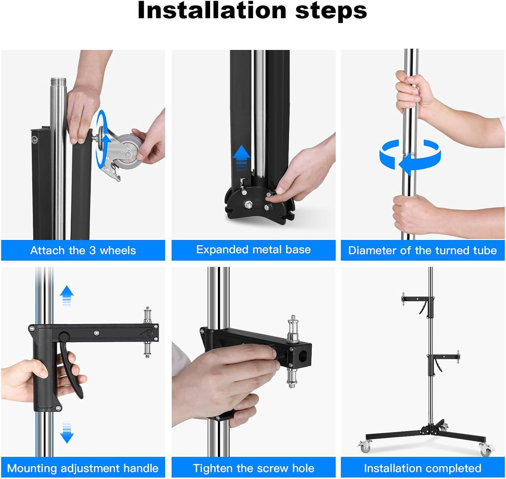 M20 Steel Wheeled Pistol Grip Heavy Duty Light Stand for Photography with Sliding Arm and Chrome-Plated Column Stand, Max. Height 6.5' Max. Load 22 Lbs, Ideal for Light Stand Photography