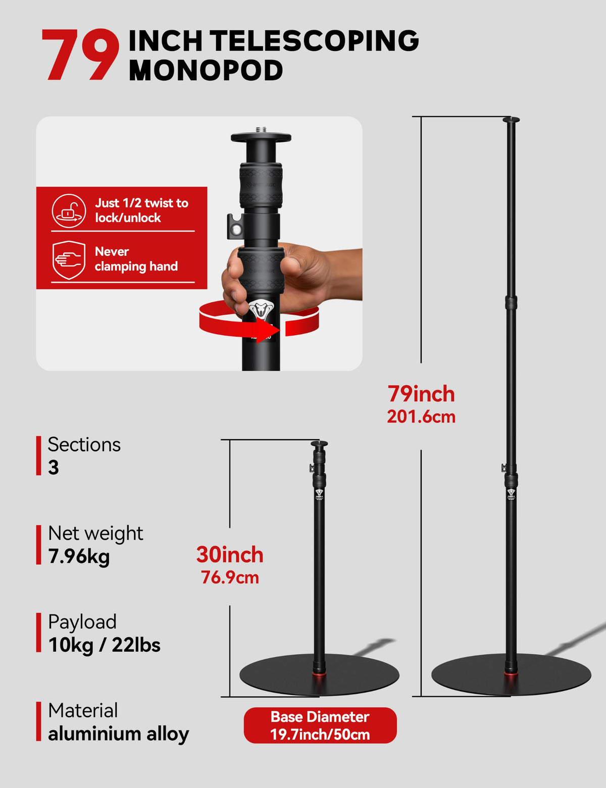 IFOOTAGE RB-A400 Round Base Light Stand Monopod 79" 2 Pack