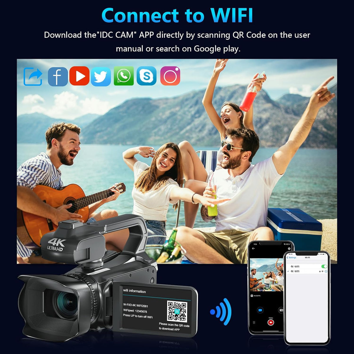 4K Camcorders Video Camera, 64MP Vlogging Camera for YouTube with WiFi