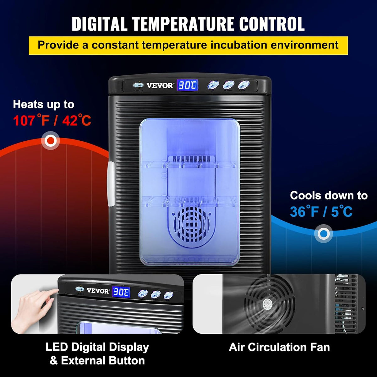 Happybuy Black Reptile Incubator 25L Digital Incubator for Small Reptiles with Cooling and Heating 5-42C