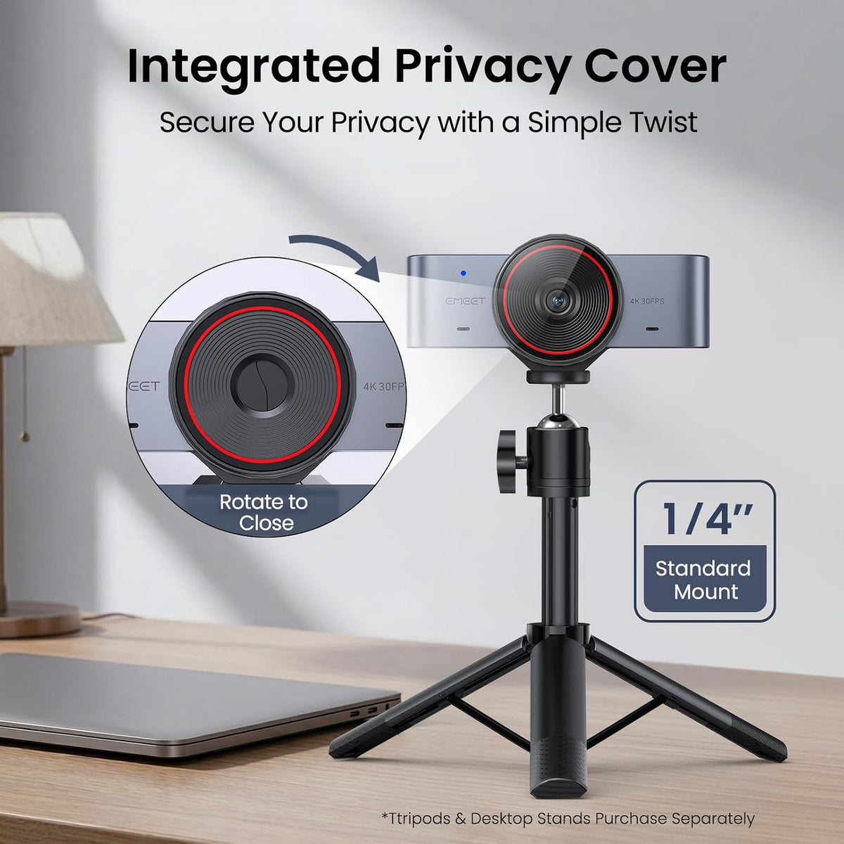 EMEET C960 Ultra 4K Webcam for Mac & PC, 1/1.5" Large Sensor, Metal Body