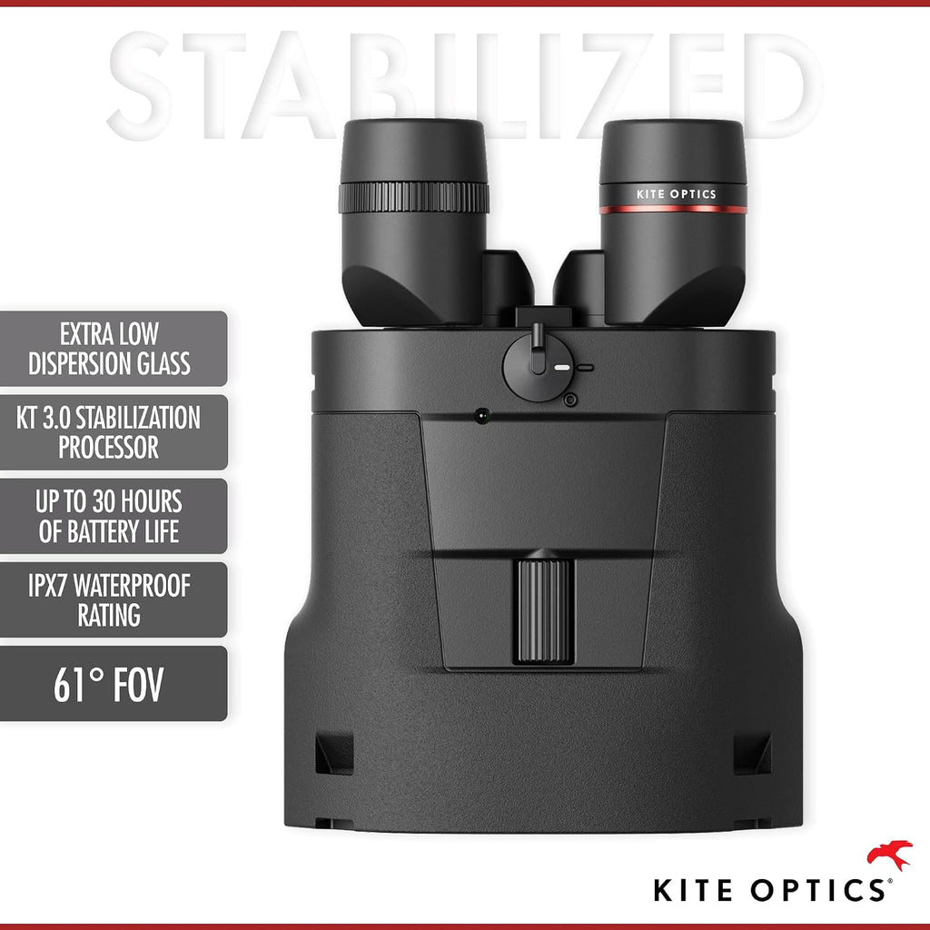 Kite Optics APC STABILIZED 18x50 ED High Performance Binoculars for Hunting and Bird Watching/Marine Use - 18x Magnification with Image Stabilization, IPX 7 Waterproof, Li-Ion Battery, +30 Hours