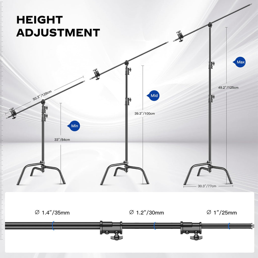 2 Pack Stainless Steel Photography Light Stand 6.9ft/210cm with Holding Arm Sandbag Grip Head Heavy Duty C Stand Sturdy for Photography Studio Video Monolight Softbox Shooting?Black?