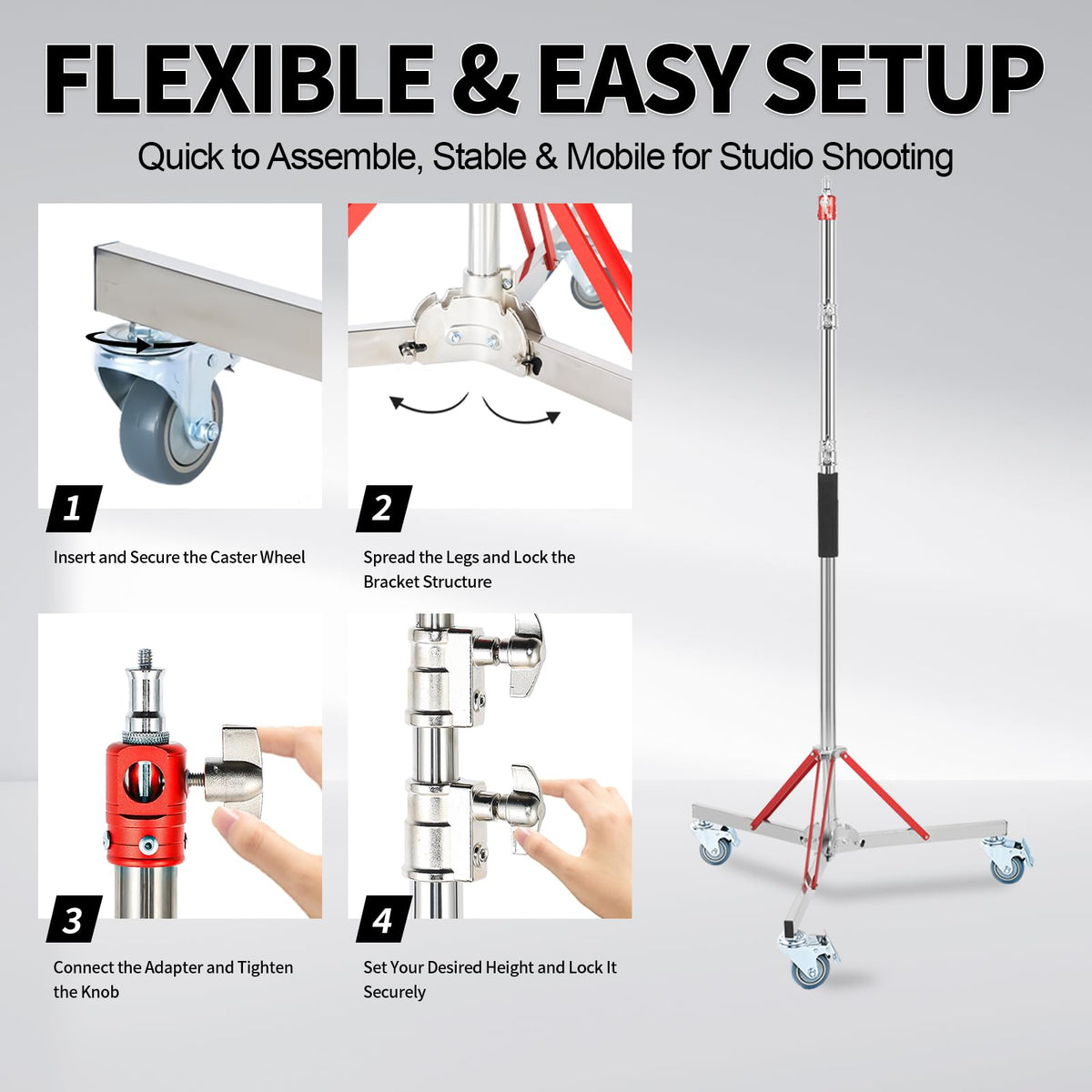 C Stand with Boom Arm, 10ft/300cm Heavy Duty Photography Light Stand