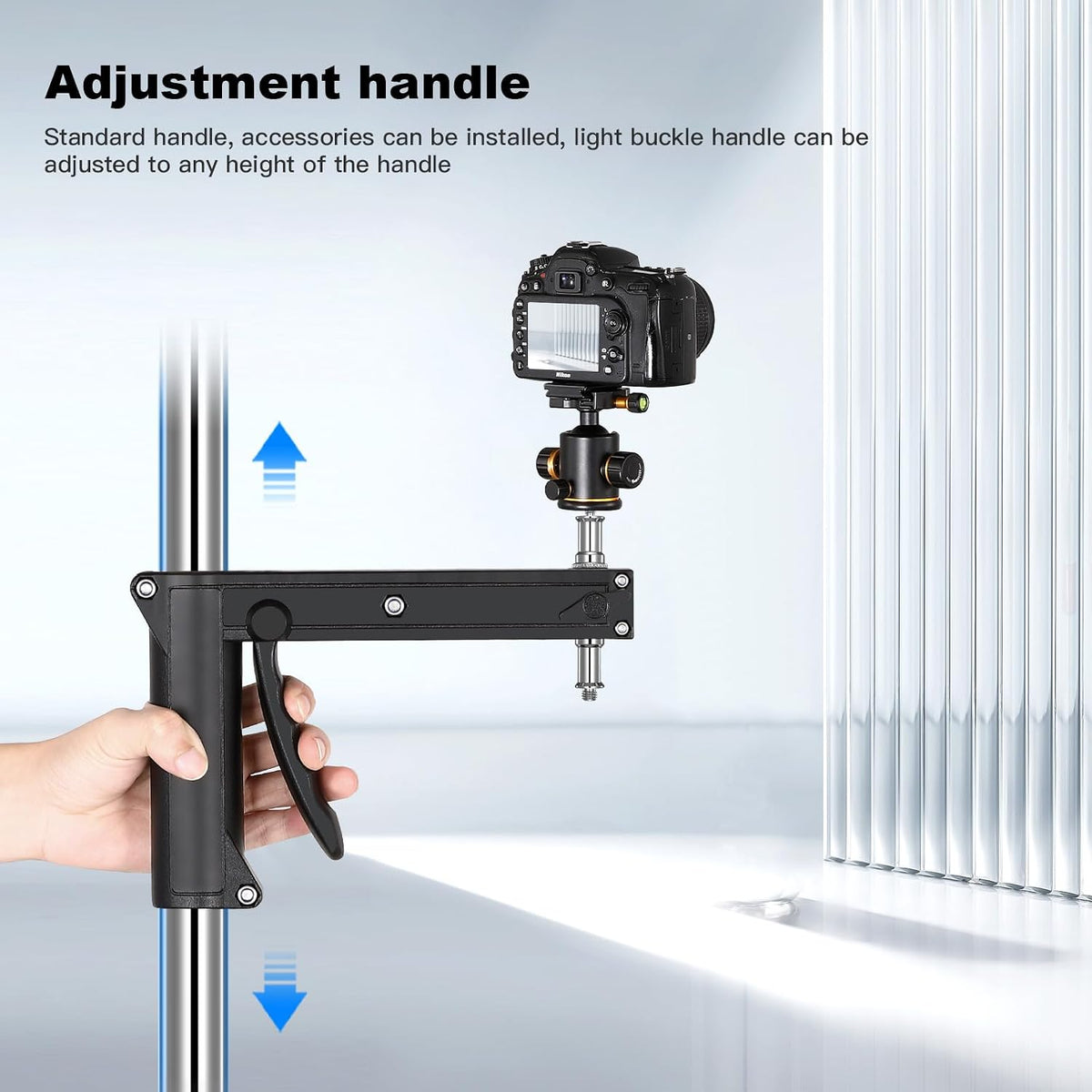 M20 Steel Wheeled Pistol Grip Heavy Duty Light Stand for Photography with Sliding Arm and Chrome-Plated Column Stand, Max. Height 6.5' Max. Load 22 Lbs, Ideal for Light Stand Photography
