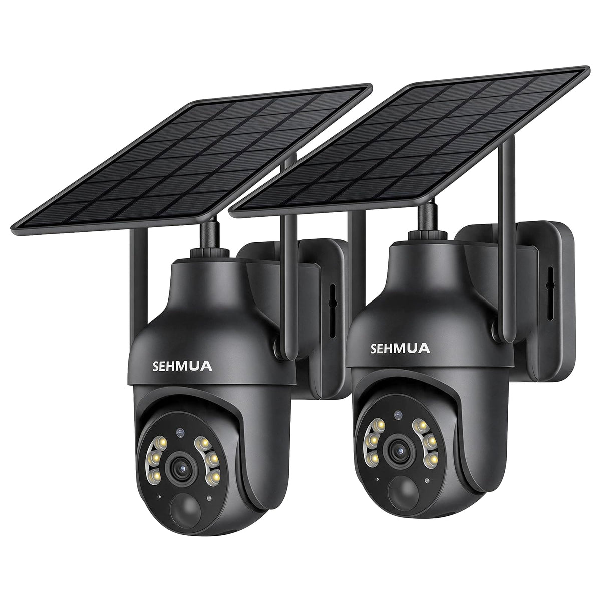 SEHMUA 2K Solar Security Cameras Wireless Outdoor, 2 Pack 360Â° View Pan/Tilt WiFi Security Camera Outside with Color Night Vision,Easy to Install, PIR Alarm, 2-Way Audio