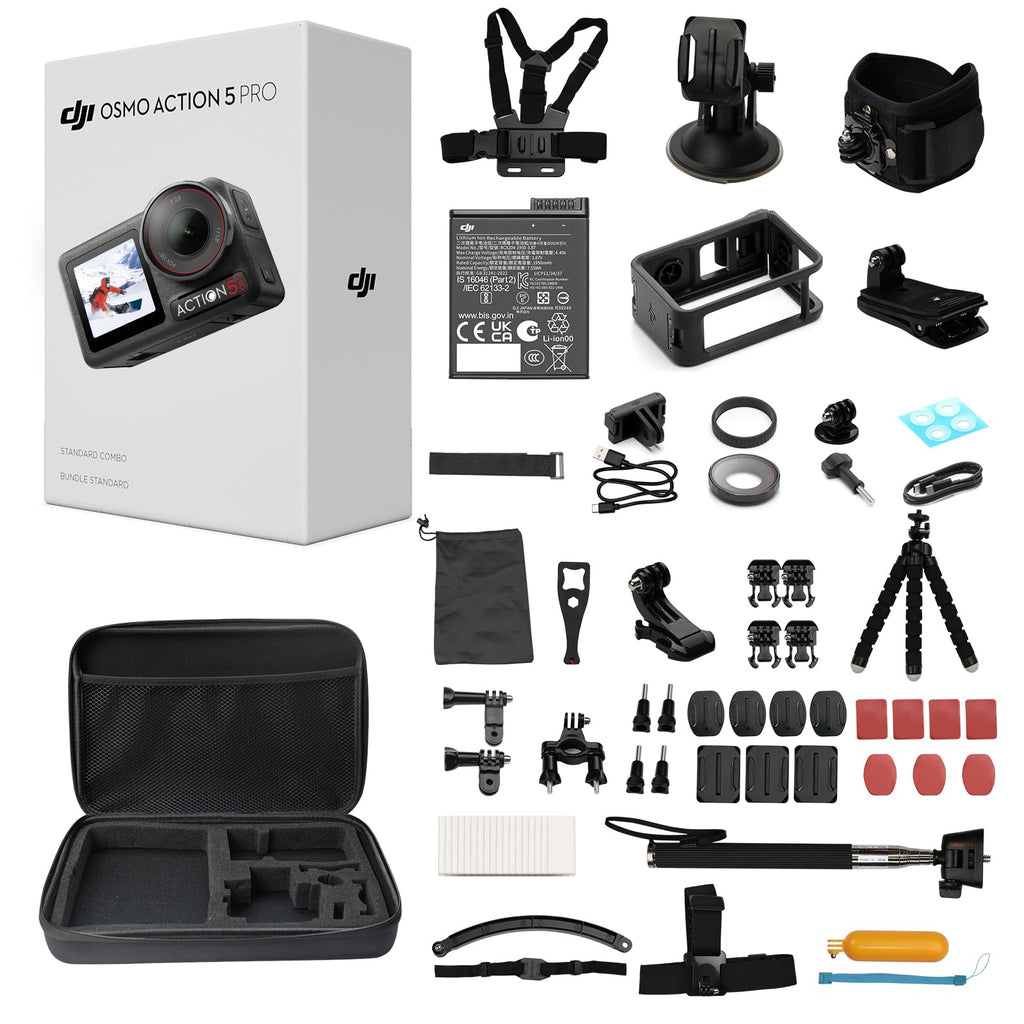 DJI Osmo Action 5 Pro Waterproof Action Camera Bundle, 1/1.3" Sensor