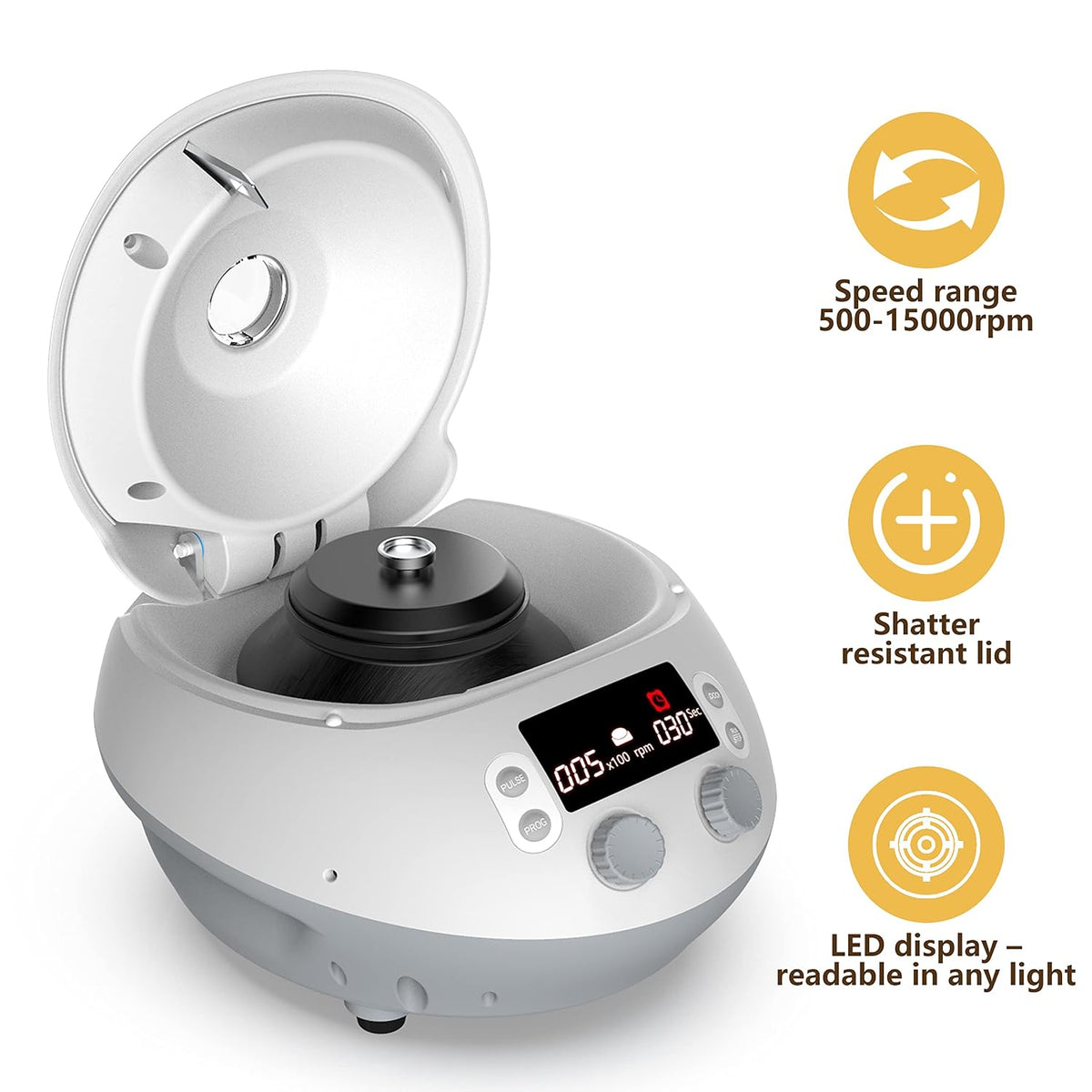 4E's USA High Speed Micro Centrifuge - Benchtop Centrifuge 500 to 15000 RPM Speed with 15100xg RCF, Lab Benchtop Centrifuge Machine with 12-Tube Rotor for 0.2ml/0.5ml/1.5ml/2ml
