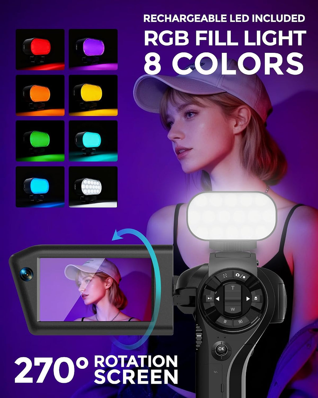 8K Video Camera, Dual Lens Camcorder with WiFi Vlogging Camera for Youtube
