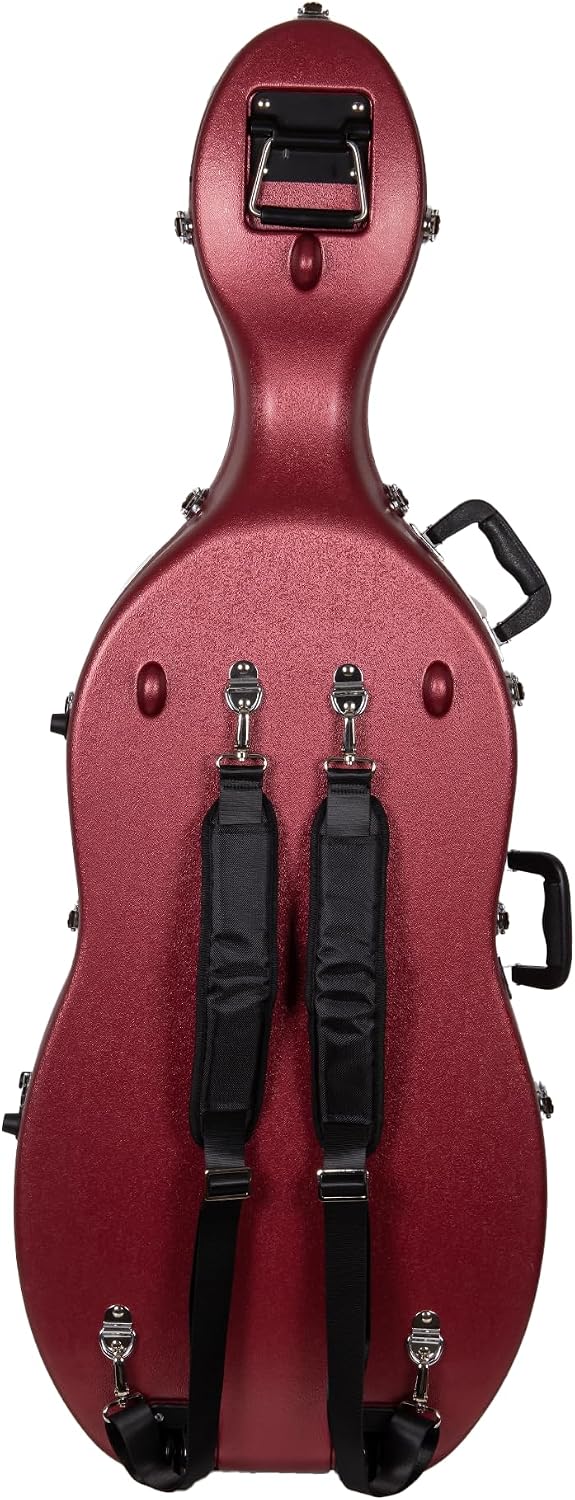 Crossrock ABS Cello Case for 4/4 & 3/4 Size | Wine Red Velvet Interior, Molded Hardshell with Wheels, Lock, Dual Bow Holders & Backpack Straps-Dark Red (CRA862CEFDR)