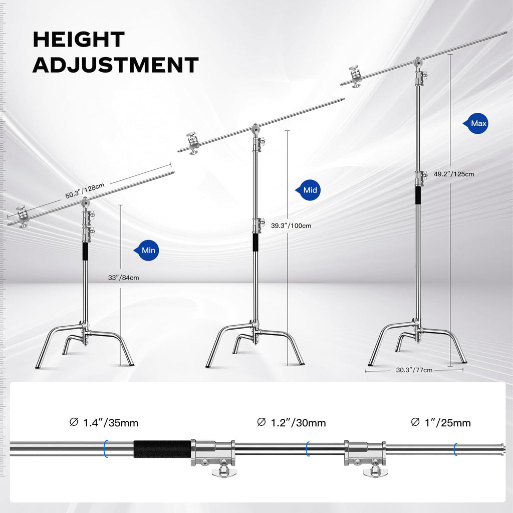2 Pack Stainless Steel Photography Light Stand 6.9ft/210cm with Holding Arm Sandbag Grip Head Heavy Duty C Stand Sturdy for Photography Studio Video Monolight Softbox Shooting?Black?