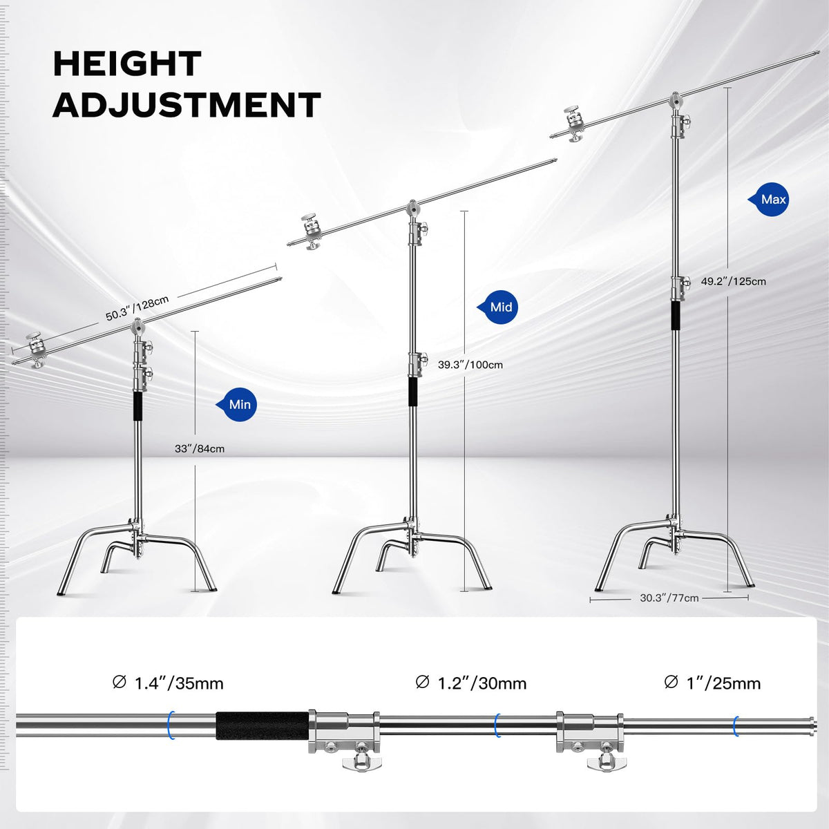 2 Pack Stainless Steel Photography Light Stand 6.9ft/210cm with Holding Arm Sandbag Grip Head Heavy Duty C Stand Sturdy for Photography Studio Video Monolight Softbox Shooting?Black?