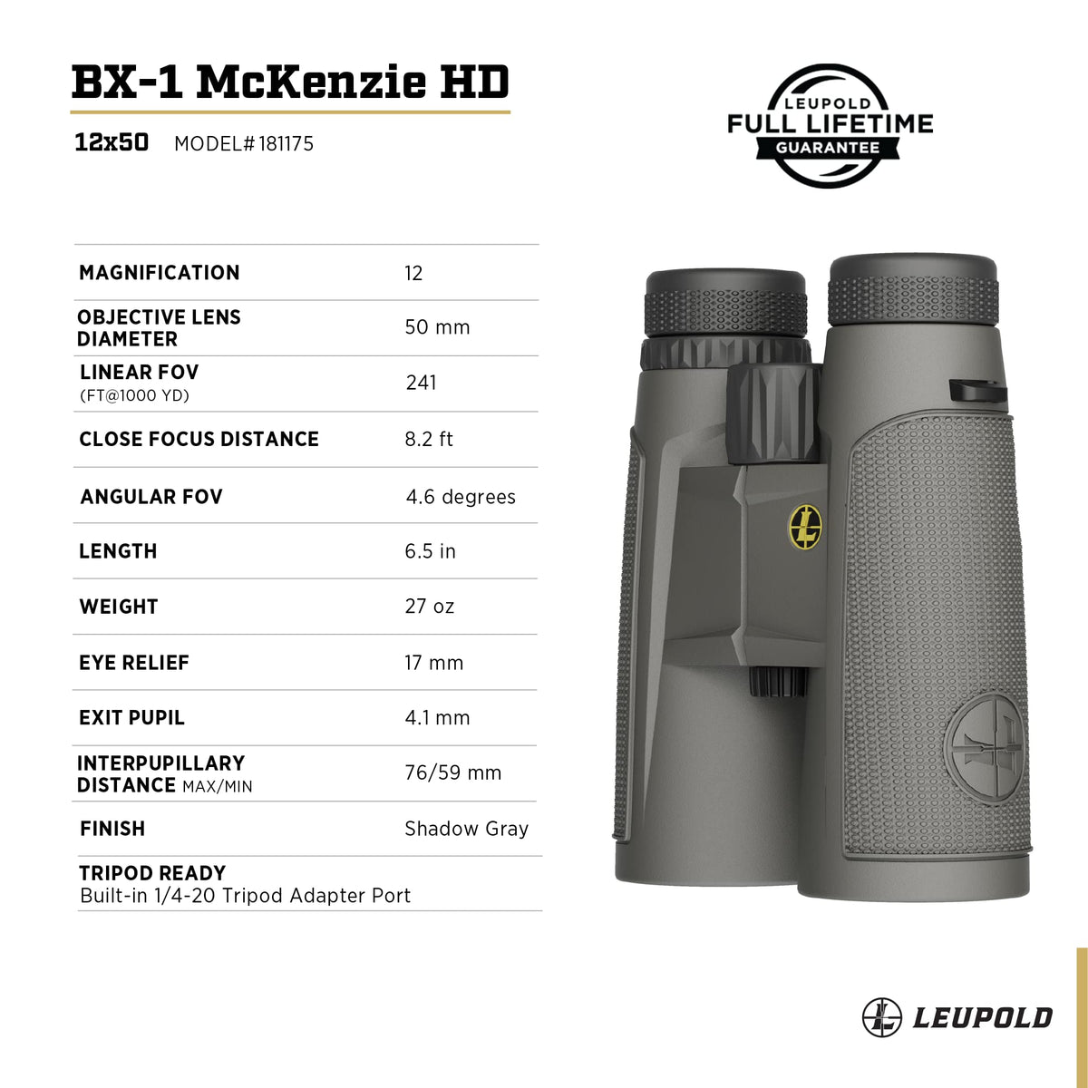 Leupold BX-1 McKenzie HD Binoculars, 10x42mm (181173)