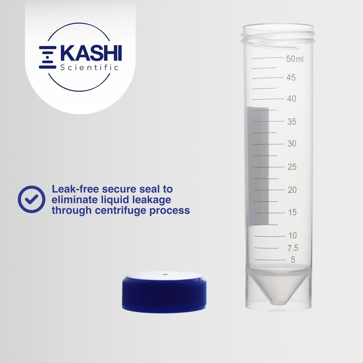 Kashi Scientific 50mL Self Standing Centrifuge Tubes with Screw Cap Lid, Lab Grade Polypropylene Plastic, Skirted, Printed Graduation, Write-on Spot [50mL Self-Standing, 500]