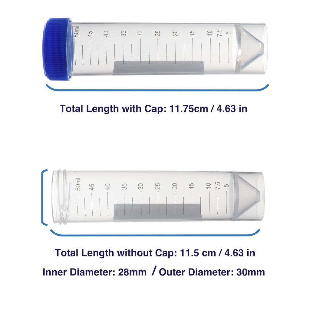 Kashi Scientific 50mL Self Standing Centrifuge Tubes with Screw Cap Lid, Lab Grade Polypropylene Plastic, Skirted, Printed Graduation, Write-on Spot [50mL Self-Standing, 500]