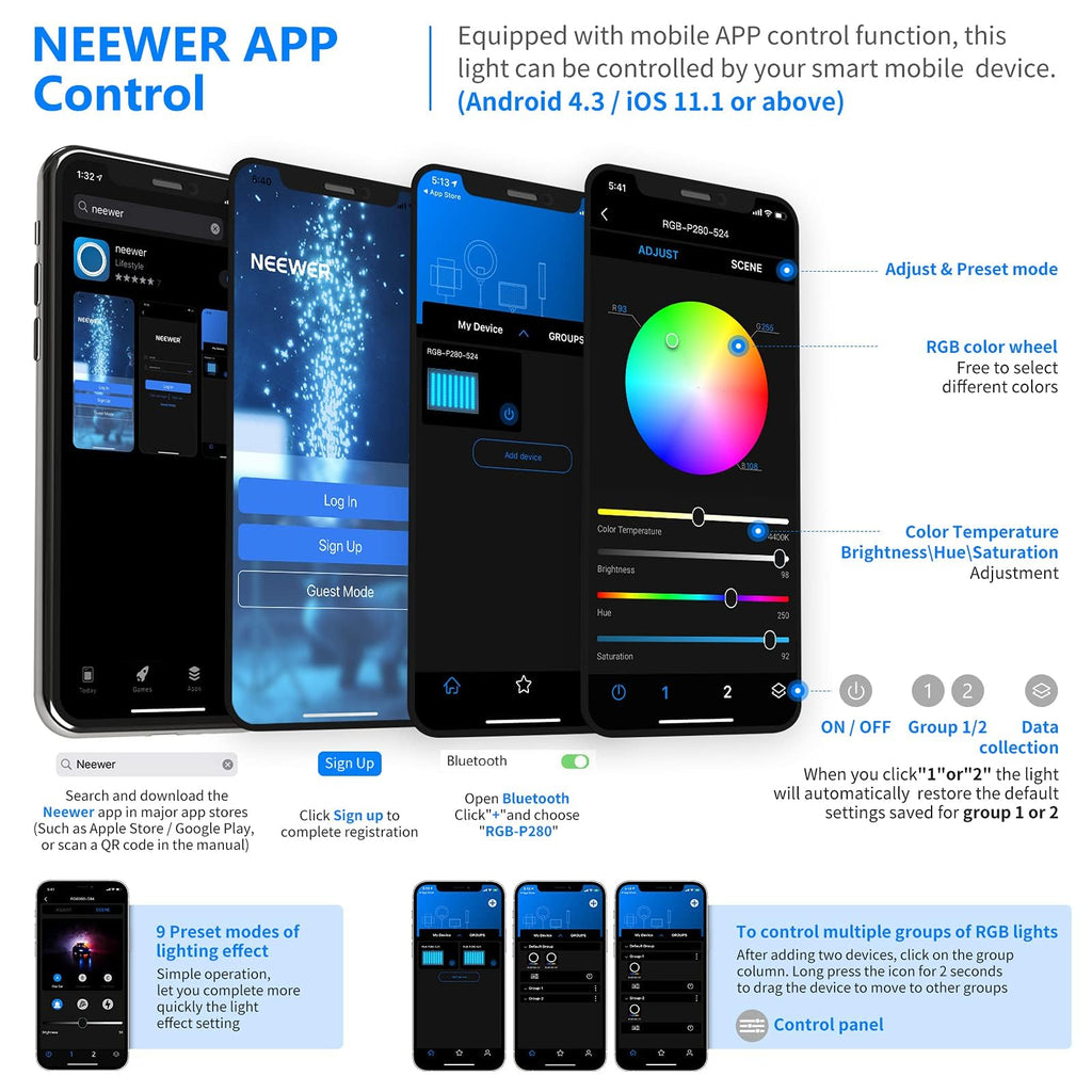 NEEWER 660 PRO RGB LED Video Light with App Control/Barn Door/U Bracket