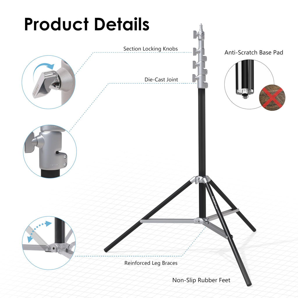 RAUBAY 10ft Corner Light Stand, Air Cushion, Silver, LT30-CS