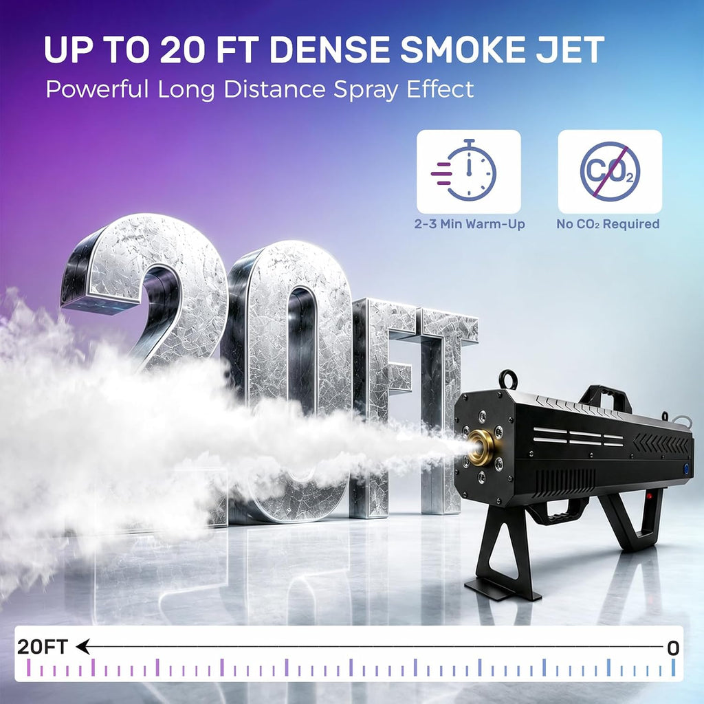 Handheld Fog Machine, Portable Smoke Cannon with LED for Stage