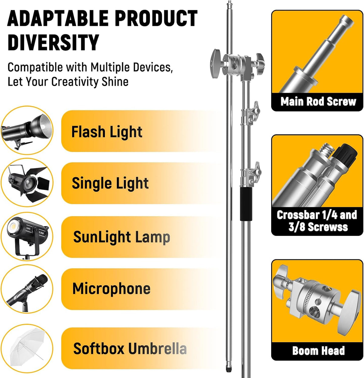 C Stand with Boom Arm, 10ft/300cm Heavy Duty Photography Light Stand