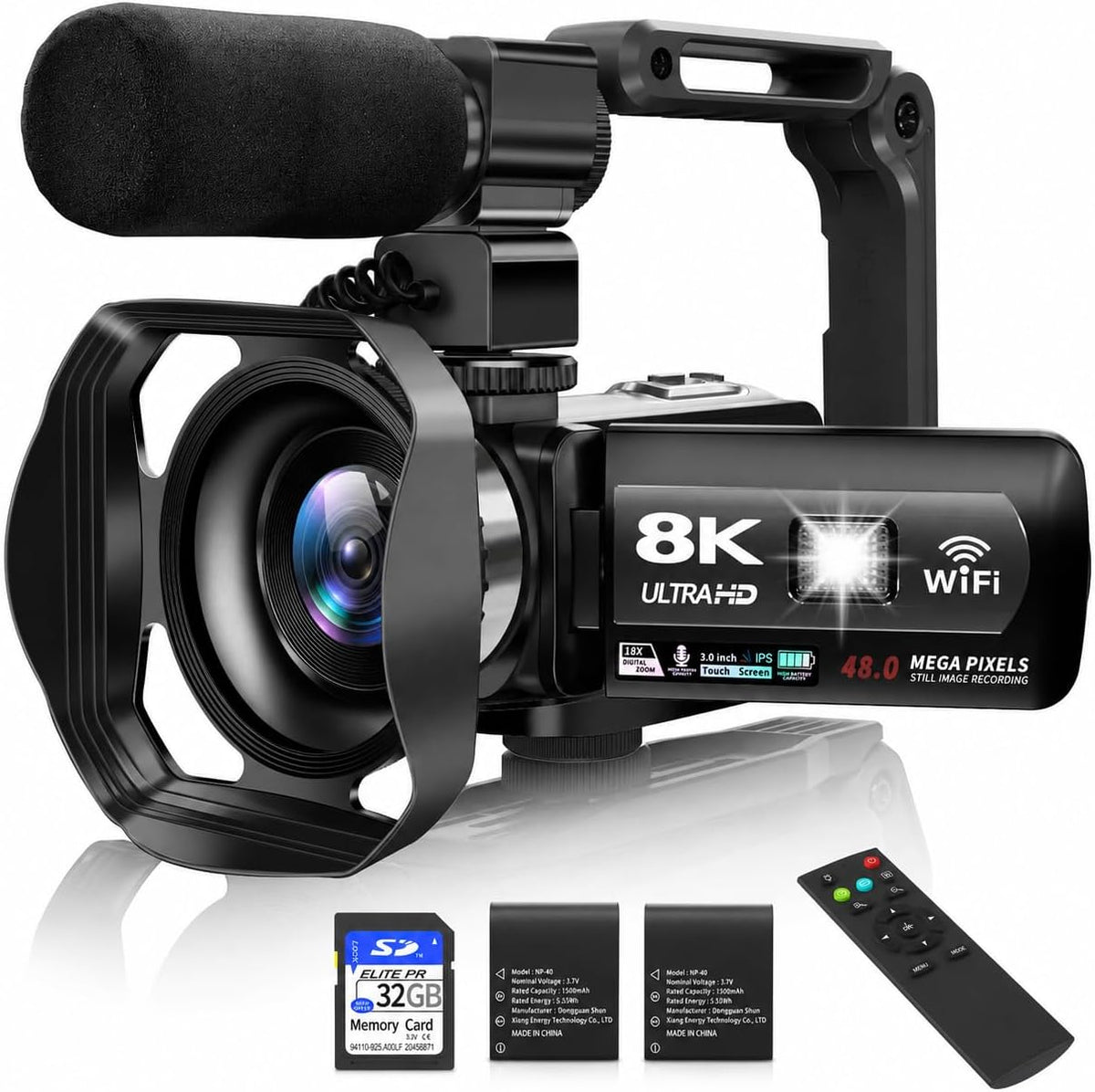 8K Video Camera, 48MP Vlogging Camcorder With IR Night Vision for Youtubers