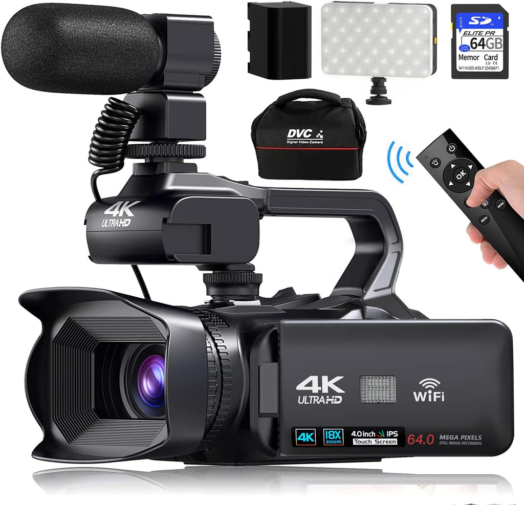 4K Camcorders Video Camera, 64MP Vlogging Camera for YouTube with WiFi